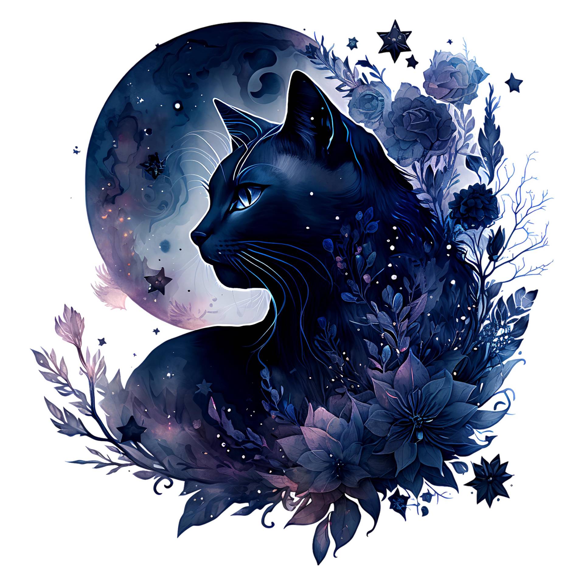 Bügelbild, Dunkle Katze Mond, Bügelmotiv von BuegeldichTrendy