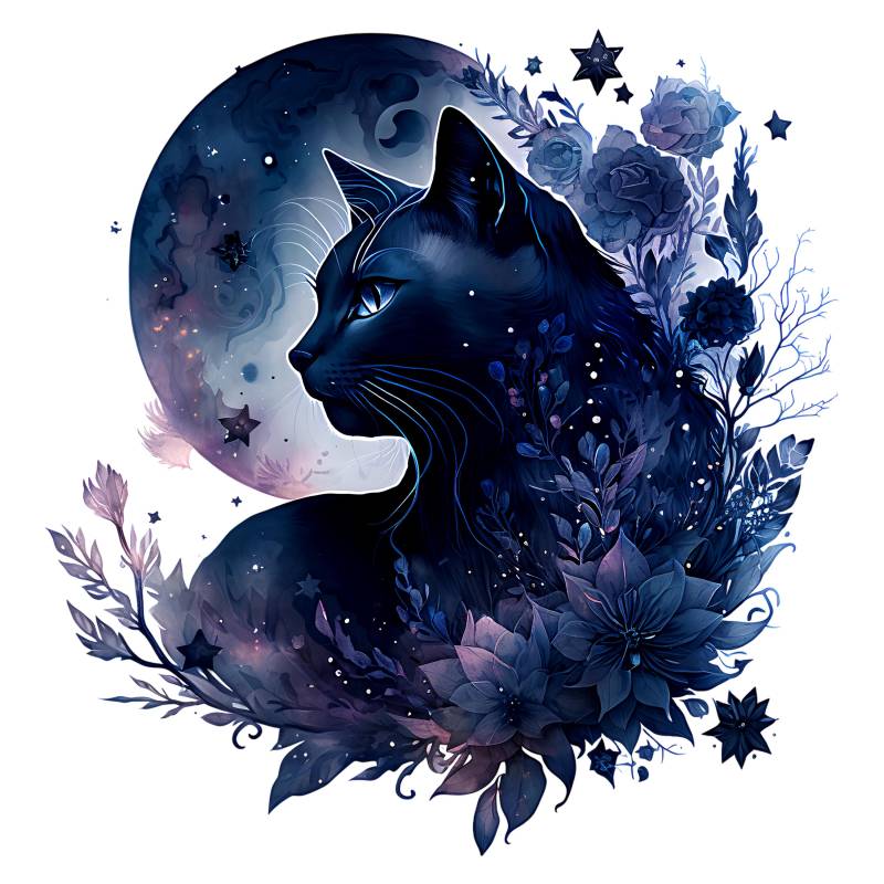Bügelbild, Dunkle Katze Mond, Bügelmotiv von BuegeldichTrendy
