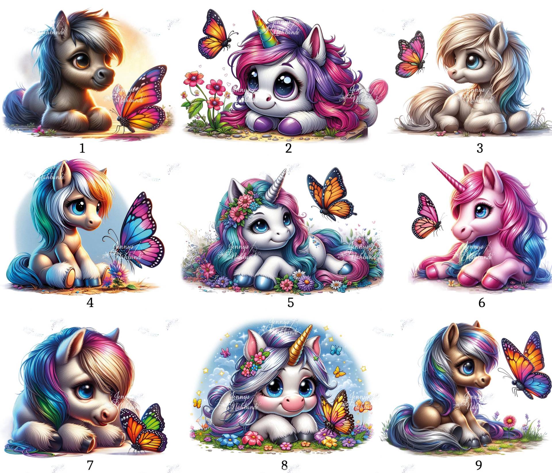 Bügelbild, Einhorn/Pony Mit Schmetterling, Bügelmotiv von BuegeldichTrendy