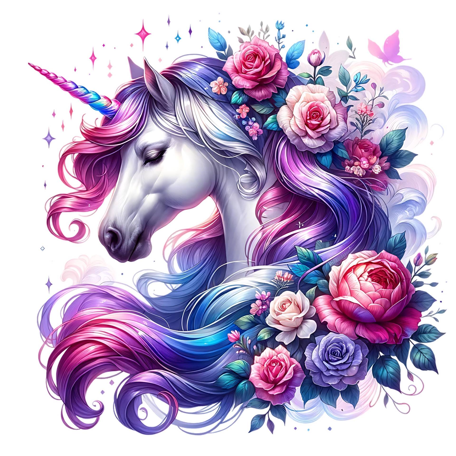 Bügelbild, Einhorn Floral, Bügelmotiv von BuegeldichTrendy