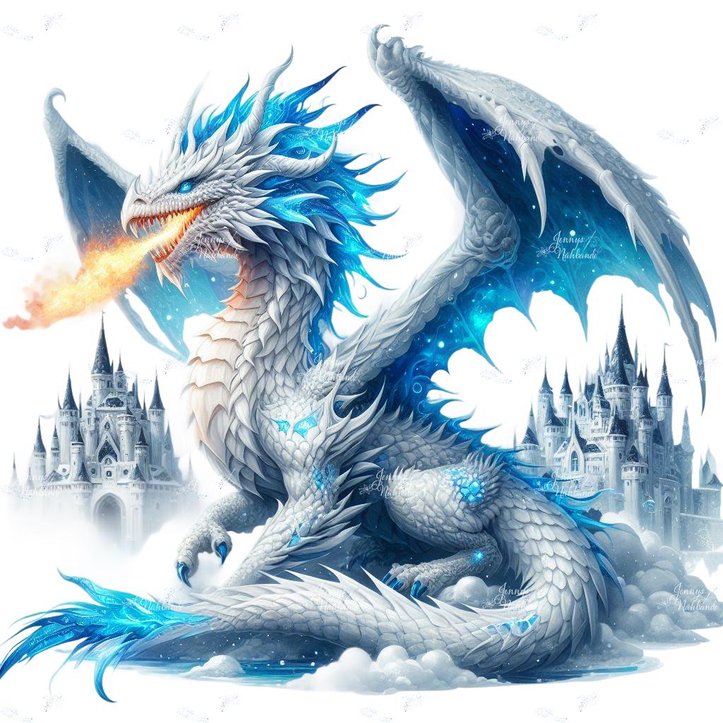 Bügelbild, Eis Drache Weiß-Blau, Bügelmotiv von BuegeldichTrendy