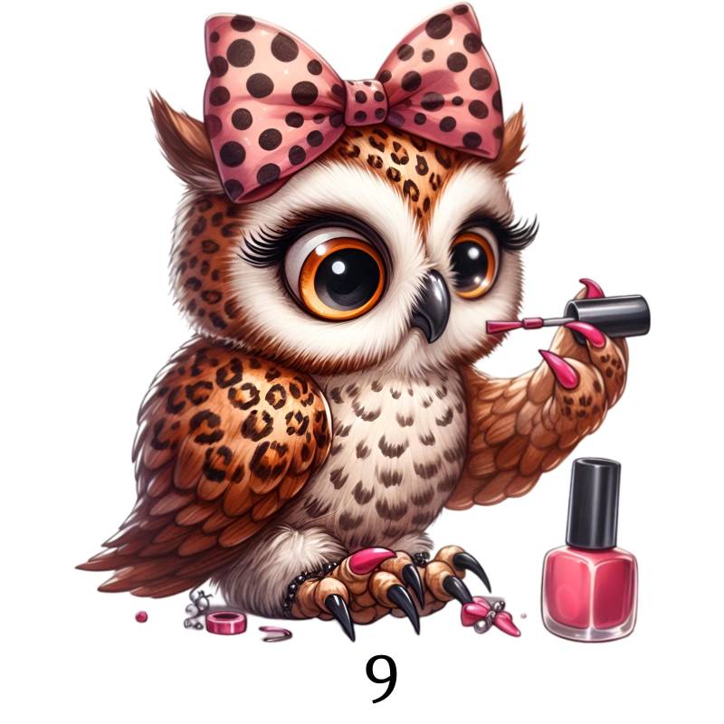 Bügelbild, Eule Mit Schleife Und Nagellack, Leoparden Print, Bügelmotiv von BuegeldichTrendy