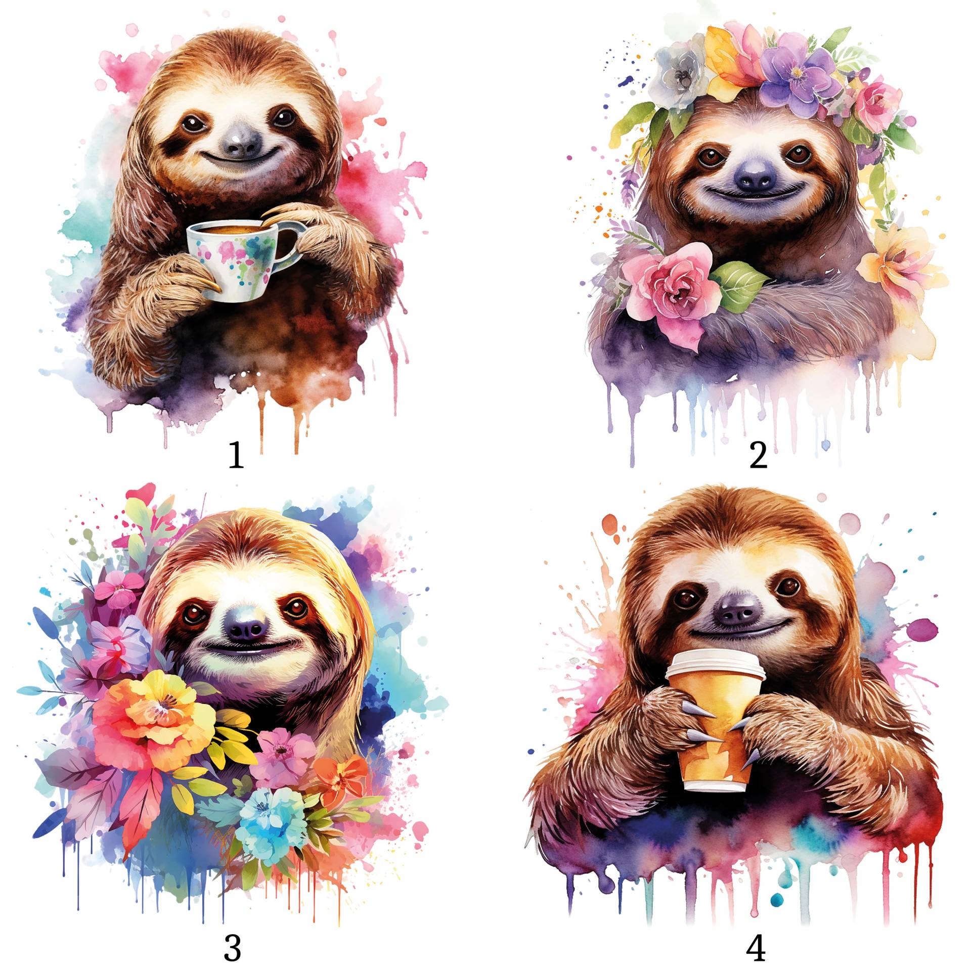 Bügelbild, Faultier Mit Buntem Splash, Kaffee, Bügelmotiv von BuegeldichTrendy