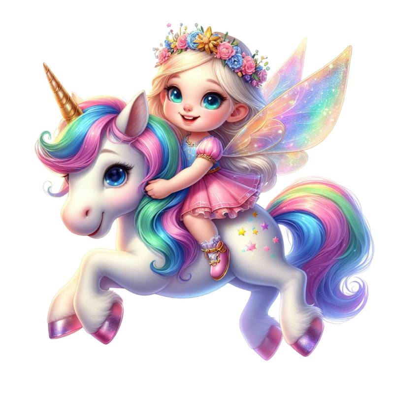 Bügelbild, Fee Mit Einhorn, Bügelmotiv von BuegeldichTrendy