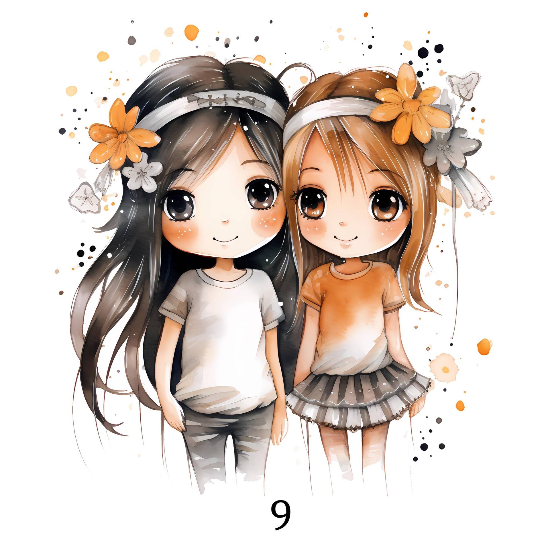 Bügelbild, Freundinnen, Schwestern, Kawaii, Bügelmotiv von BuegeldichTrendy