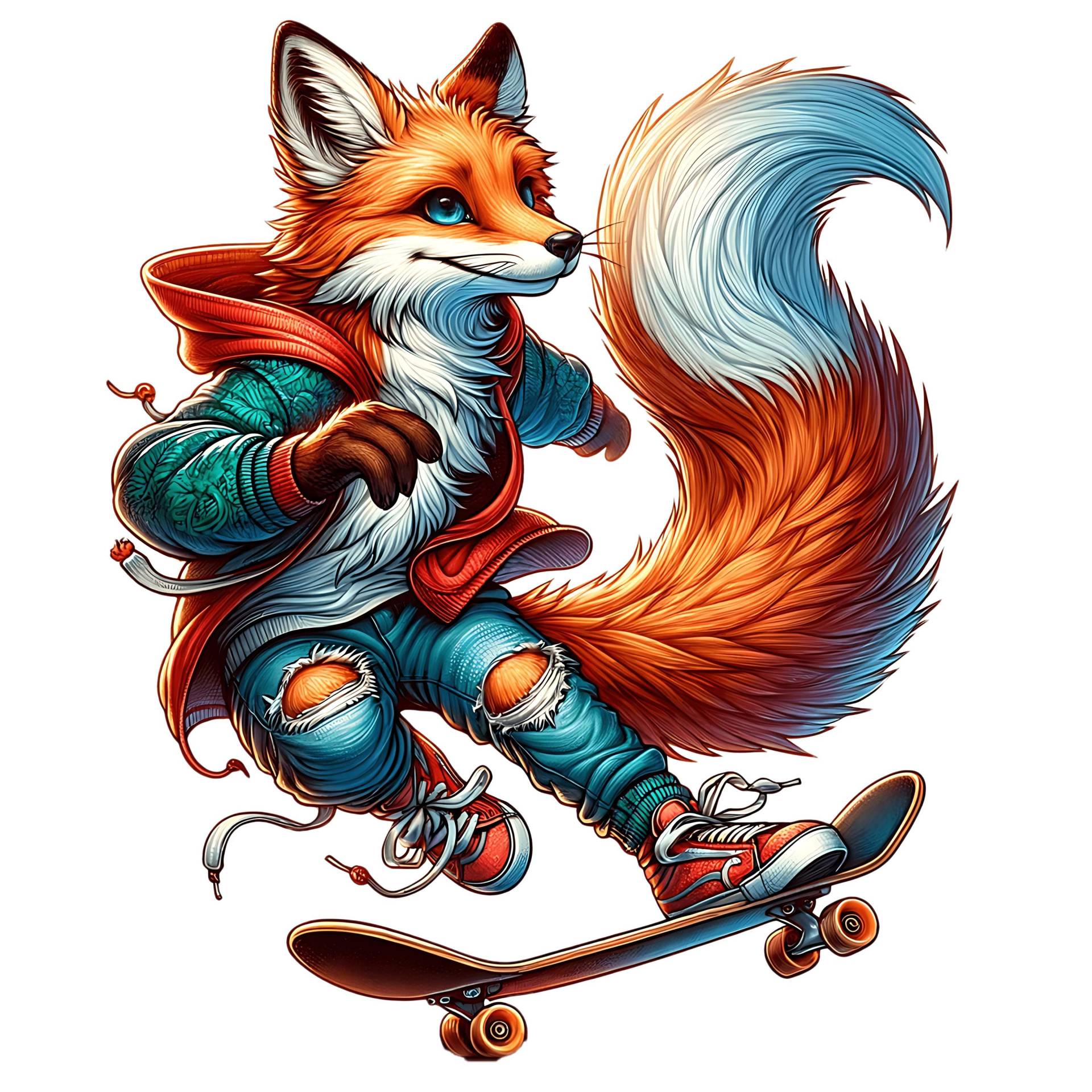 Bügelbild, Fuchs Cool, Skateboard, Bügelmotiv von BuegeldichTrendy