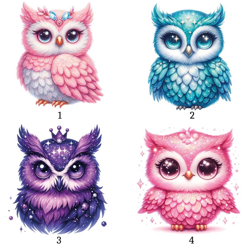 Bügelbild, Glitter Eule, Bügelmotiv von BuegeldichTrendy