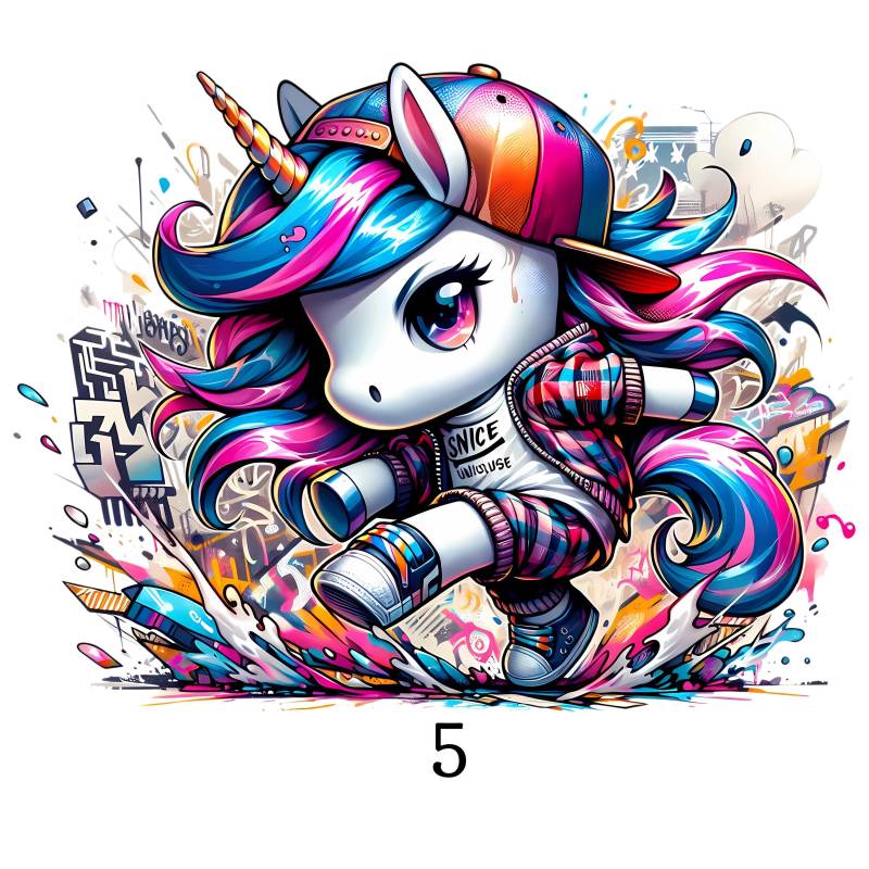Bügelbild, Graffiti Einhorn, Bügelmotiv von BuegeldichTrendy