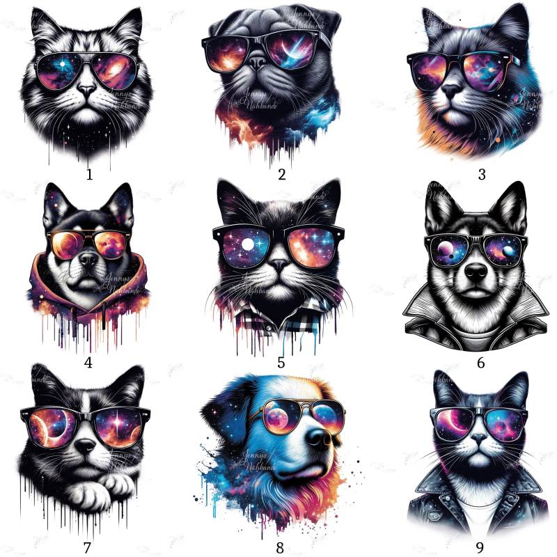 Bügelbild, Hunde Katzen Galaxy, Bügelmotiv von BuegeldichTrendy