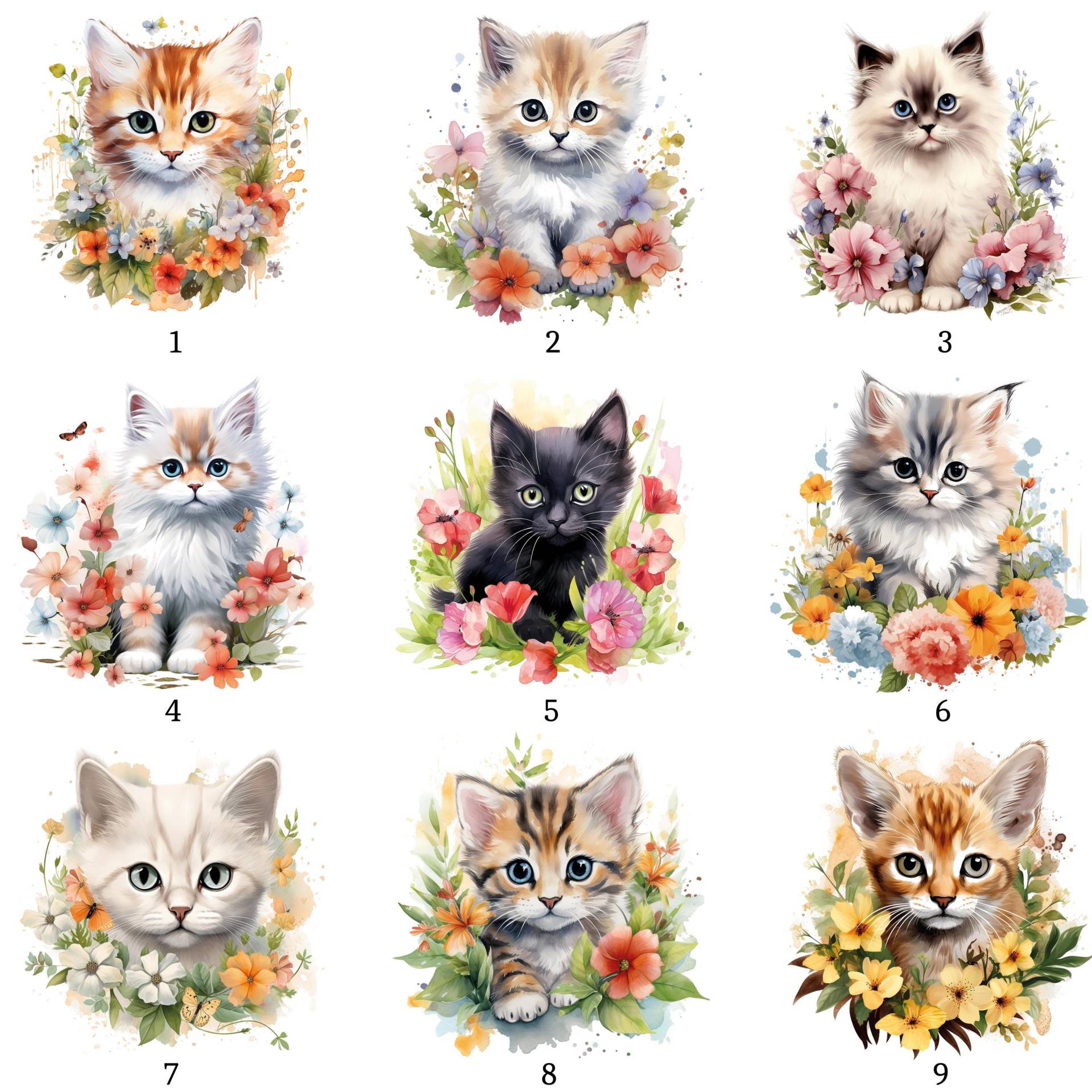 Bügelbild, Katze Mit Blumen, Bügelmotiv von BuegeldichTrendy