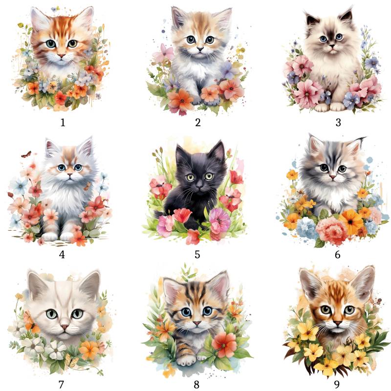 Bügelbild, Katze Mit Blumen, Bügelmotiv von BuegeldichTrendy