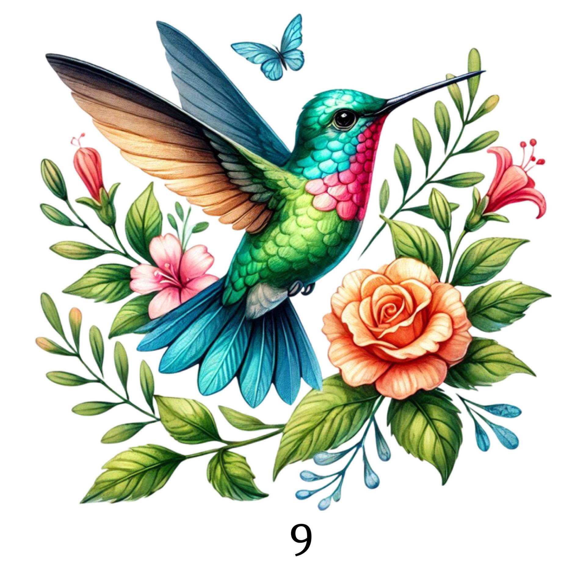 Bügelbild, Kolibri Floral, Bügelmotiv von BuegeldichTrendy