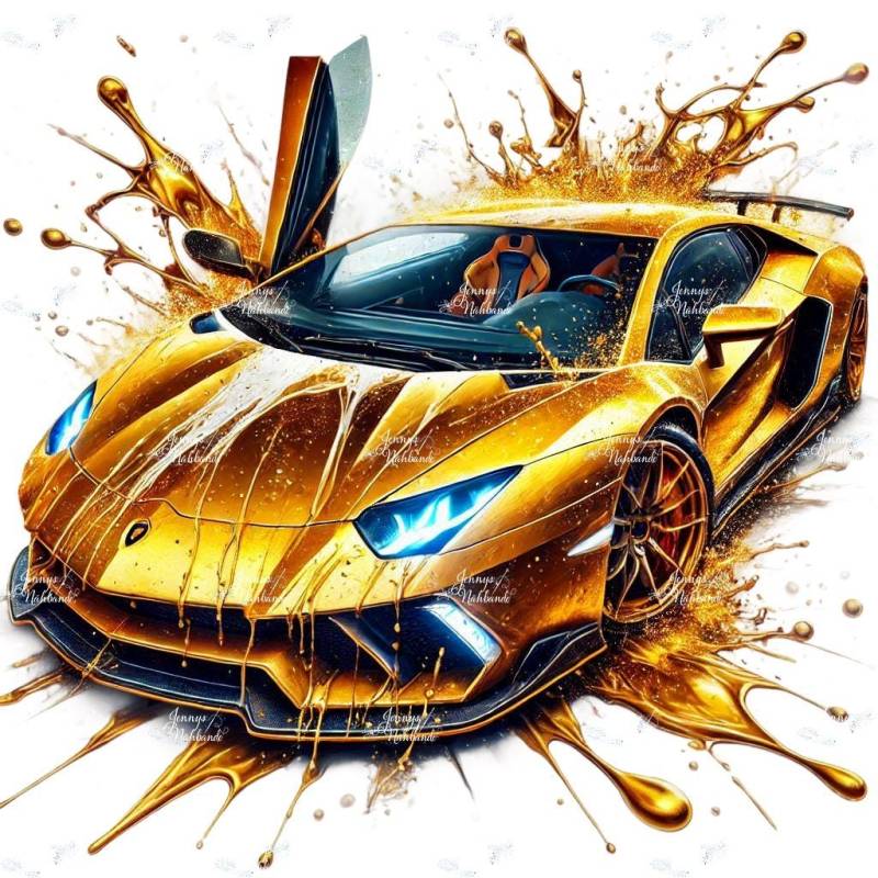 Bügelbild, Lamborghini Gold, Splash, Sportwagen, Bügelmotiv von BuegeldichTrendy