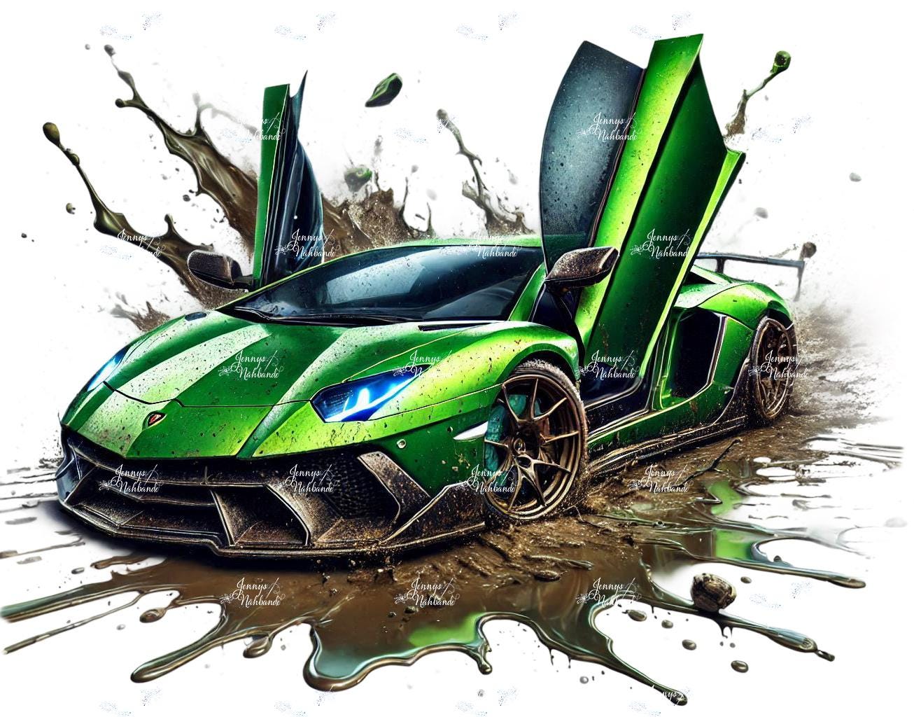 Bügelbild, Lamborghini Grün, Splash, Sportwagen, Bügelmotiv von BuegeldichTrendy