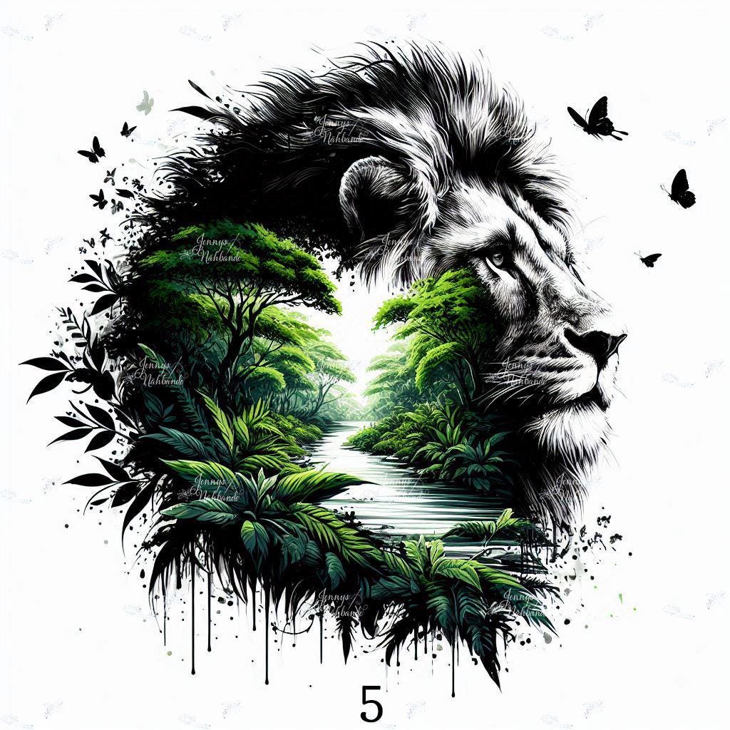 Bügelbild, Löwenkopf Wald, Bügelmotiv von BuegeldichTrendy