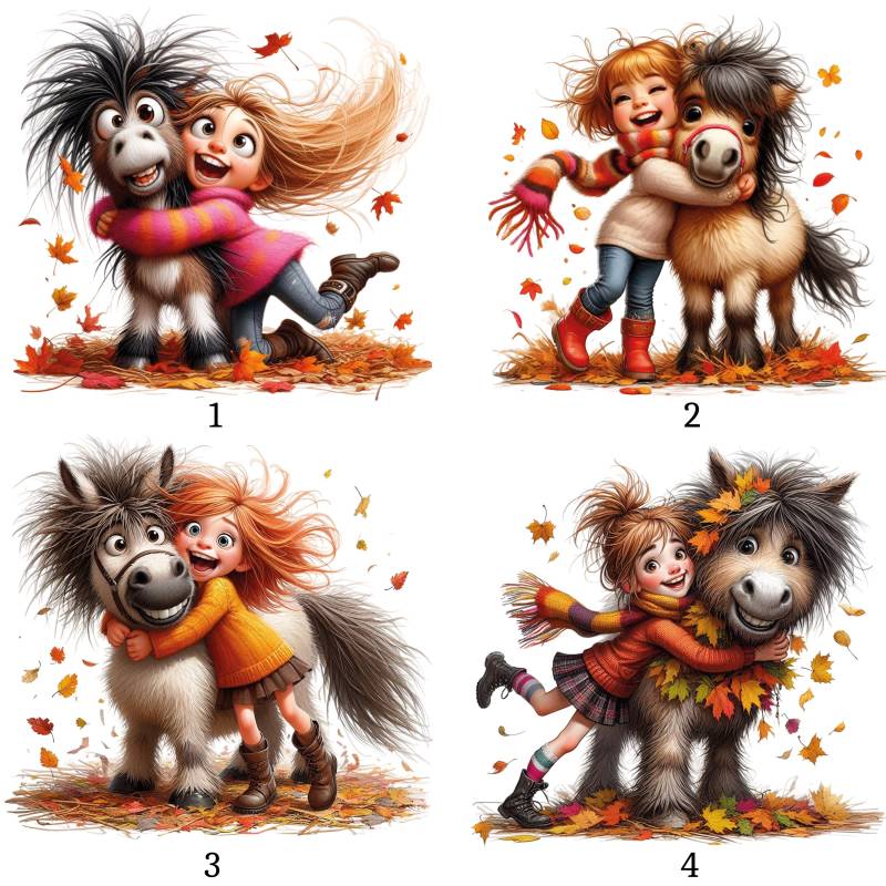 Bügelbild, Lustiges Mädchen Mit Pferd, Pony Herbst, Bügelmotiv von BuegeldichTrendy