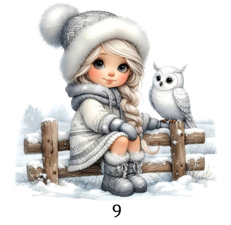 Bügelbild, Mädchen Mit Eule, Winter, Bügelmotiv von BuegeldichTrendy
