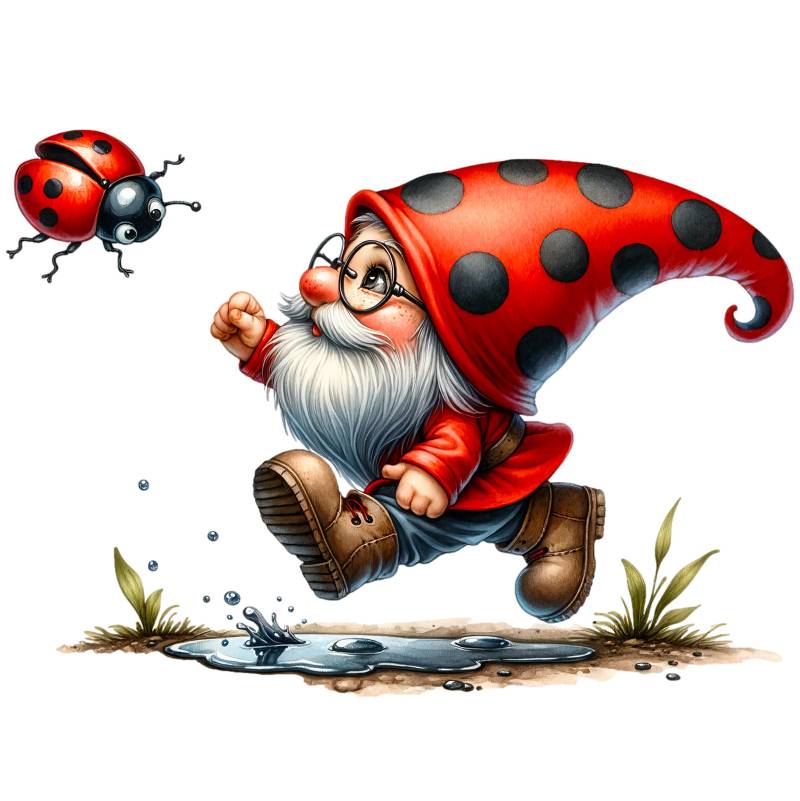 Bügelbild, Marienkäfer Gnom, Zwerg, Bügelmotiv von BuegeldichTrendy