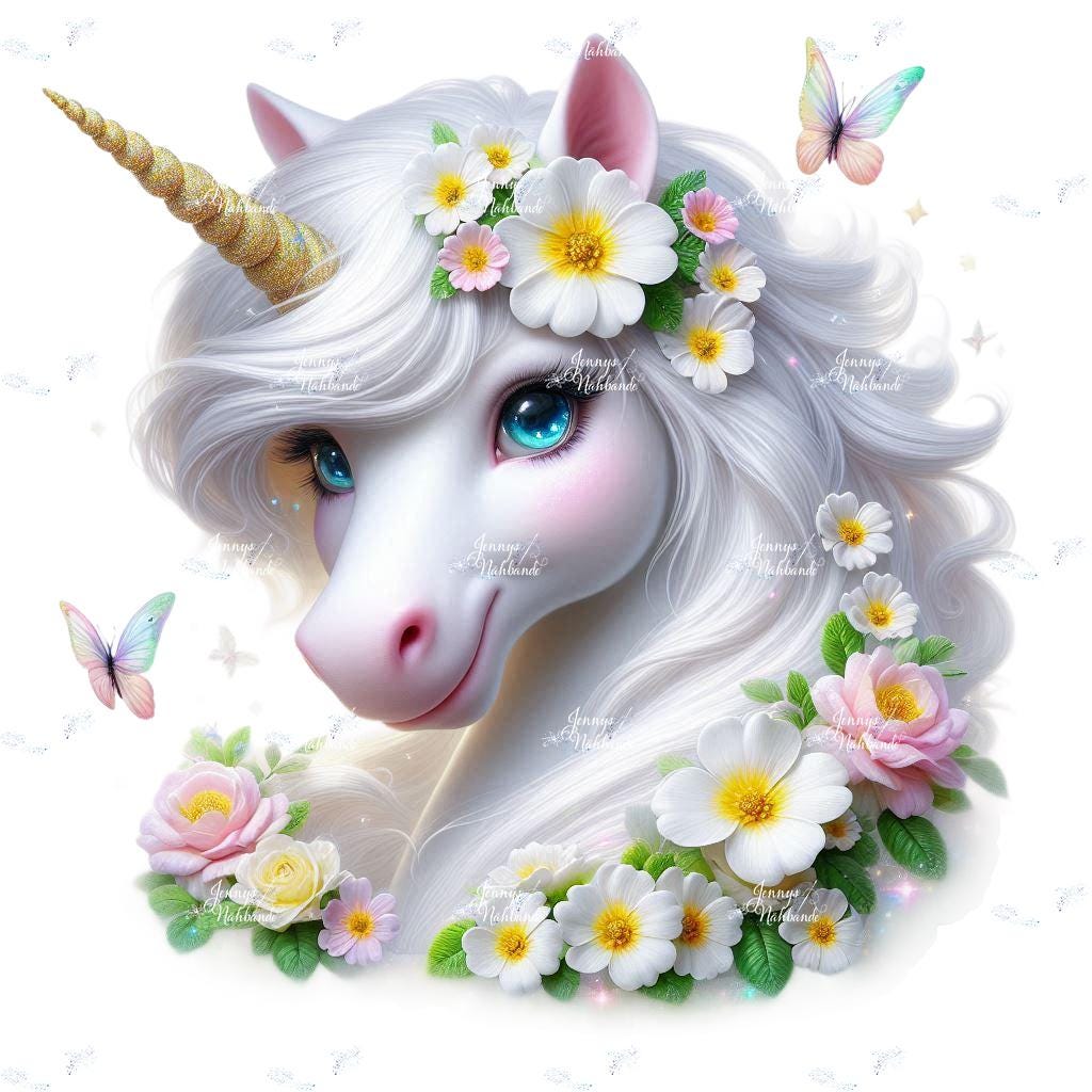 Bügelbild, Motiv Einhorn Blumen, Bügelmotiv von BuegeldichTrendy