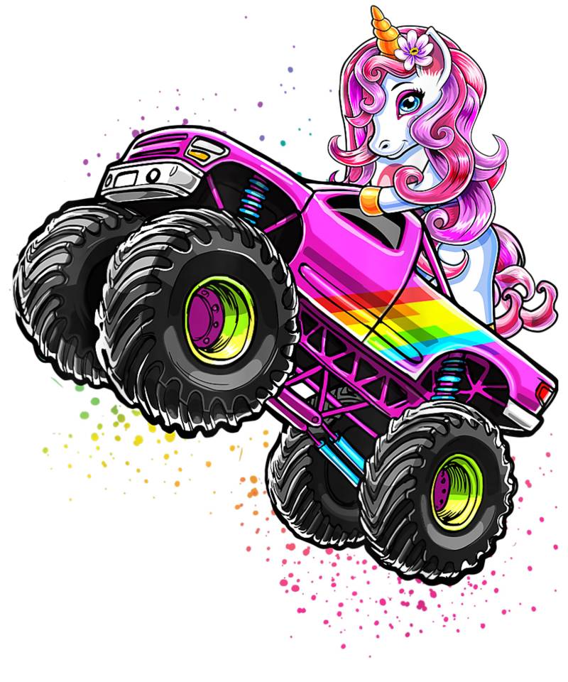Bügelbild, Motiv Einhorn Mit Monstertruck, Bügelmotiv von BuegeldichTrendy