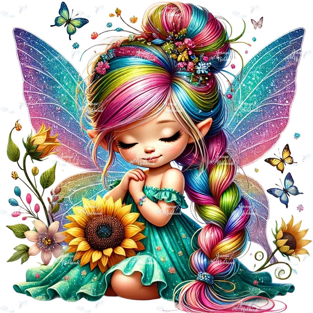 Bügelbild, Motiv Fee Mit Blume, Regenbogen Elfe, Süß, Bügelmotiv von BuegeldichTrendy