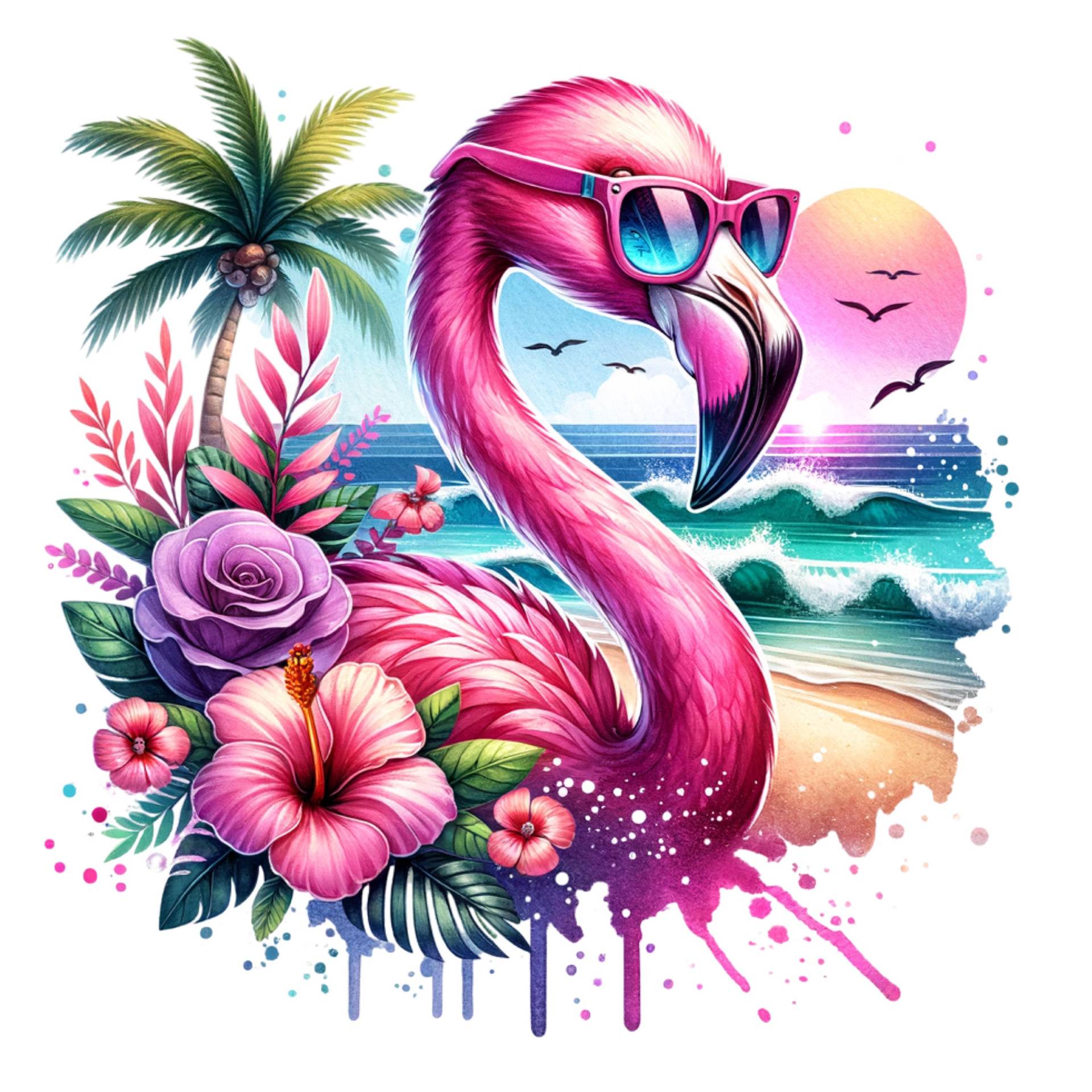 Bügelbild, Motiv Flamingo Mit Sonnenbrille, Bügelmotiv von BuegeldichTrendy