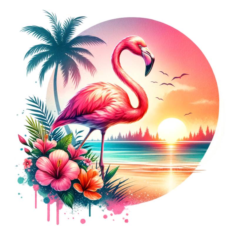 Bügelbild, Motiv Flamingo Sonnenuntergang, Bügelmotiv von BuegeldichTrendy