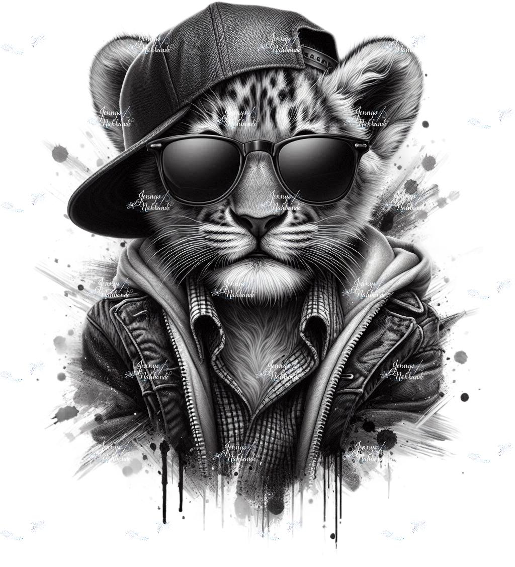 Bügelbild, Motiv Junger Löwe Mit Sonnenbrille, Bügelmotiv von BuegeldichTrendy