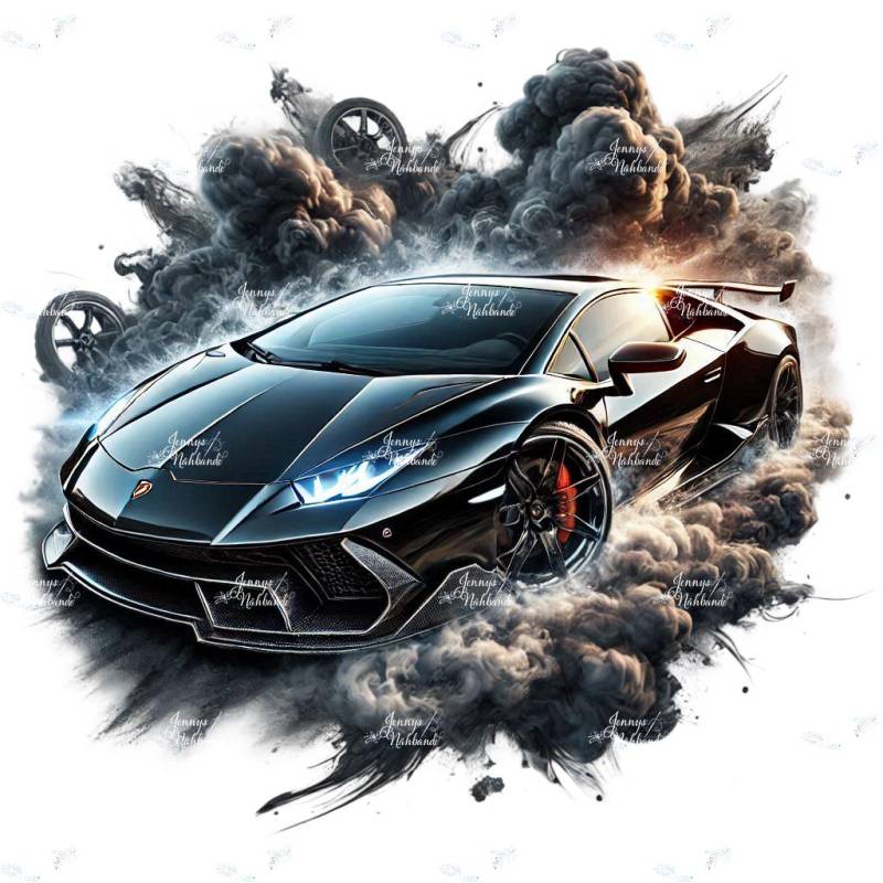 Bügelbild, Motiv Lamborghini Schwarz, Splash, Sportwagen, Bügelmotiv von BuegeldichTrendy