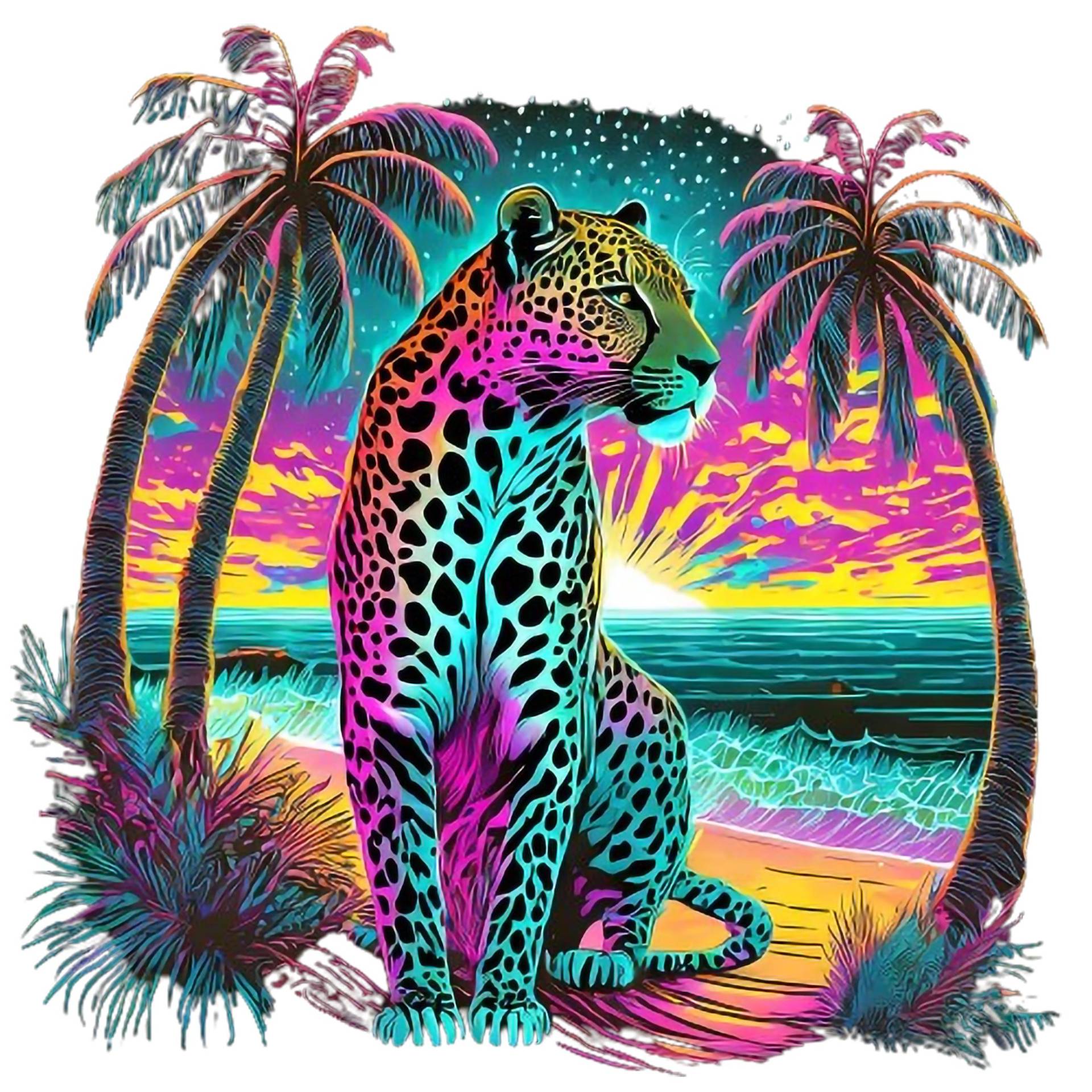 Bügelbild, Motiv Leopard Sommer Neon, Bügelmotiv von BuegeldichTrendy