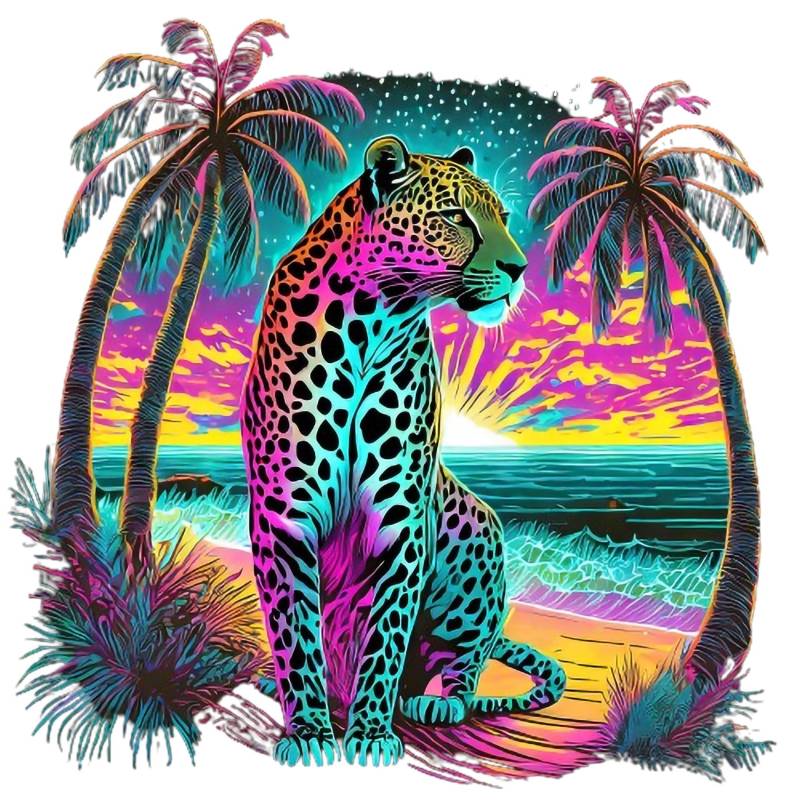 Bügelbild, Motiv Leopard Sommer Neon, Bügelmotiv von BuegeldichTrendy