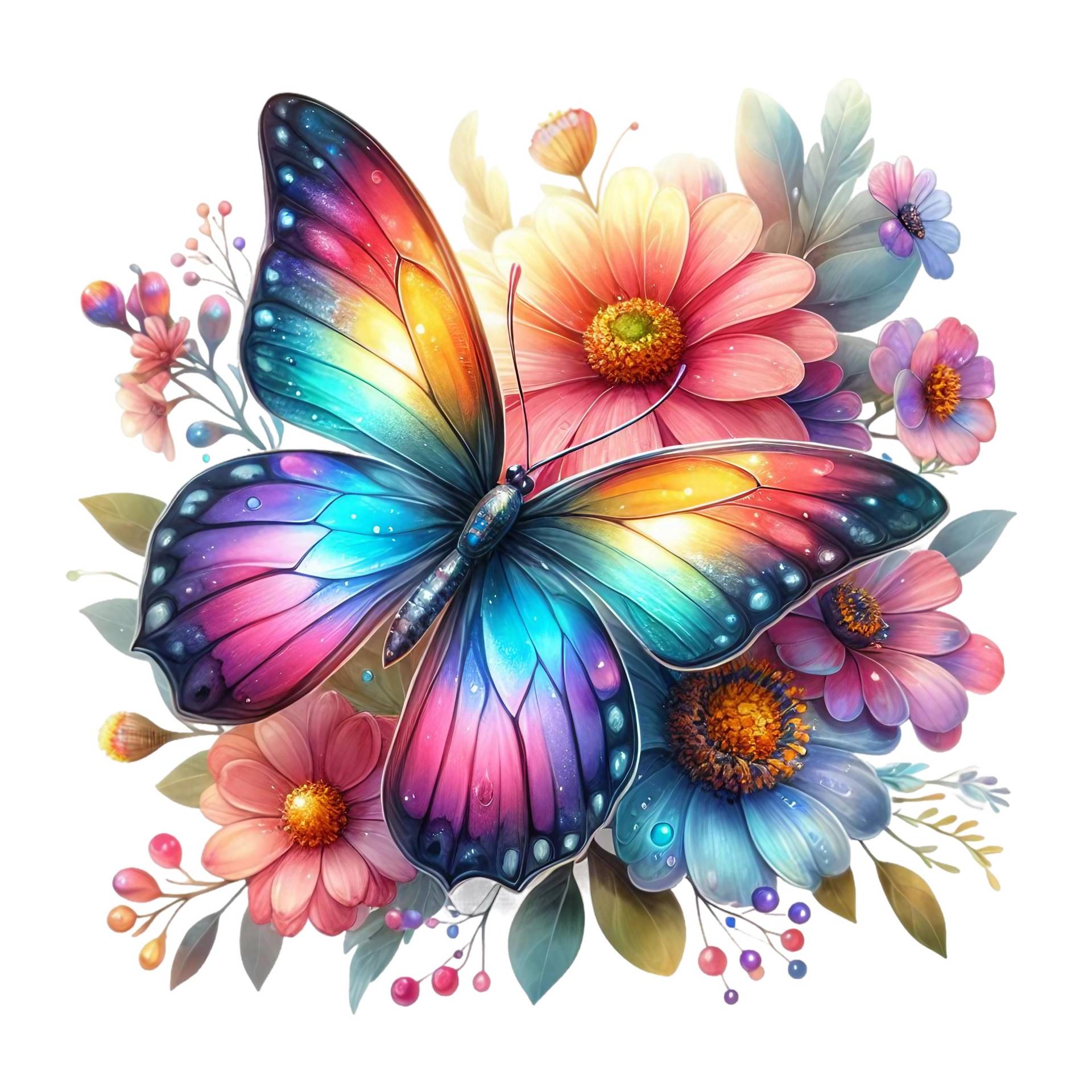 Bügelbild, Motiv Regenbogen Schmetterling, Bügelmotiv von BuegeldichTrendy