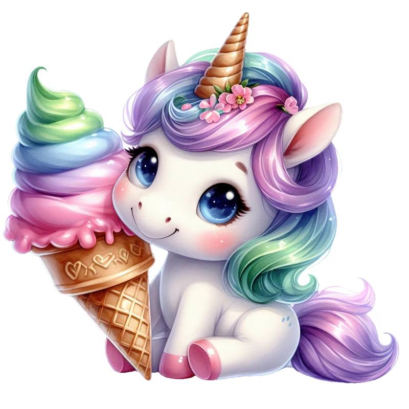 Bügelbild, Motiv Süßes Einhorn Mit Eis, Bügelmotiv von BuegeldichTrendy