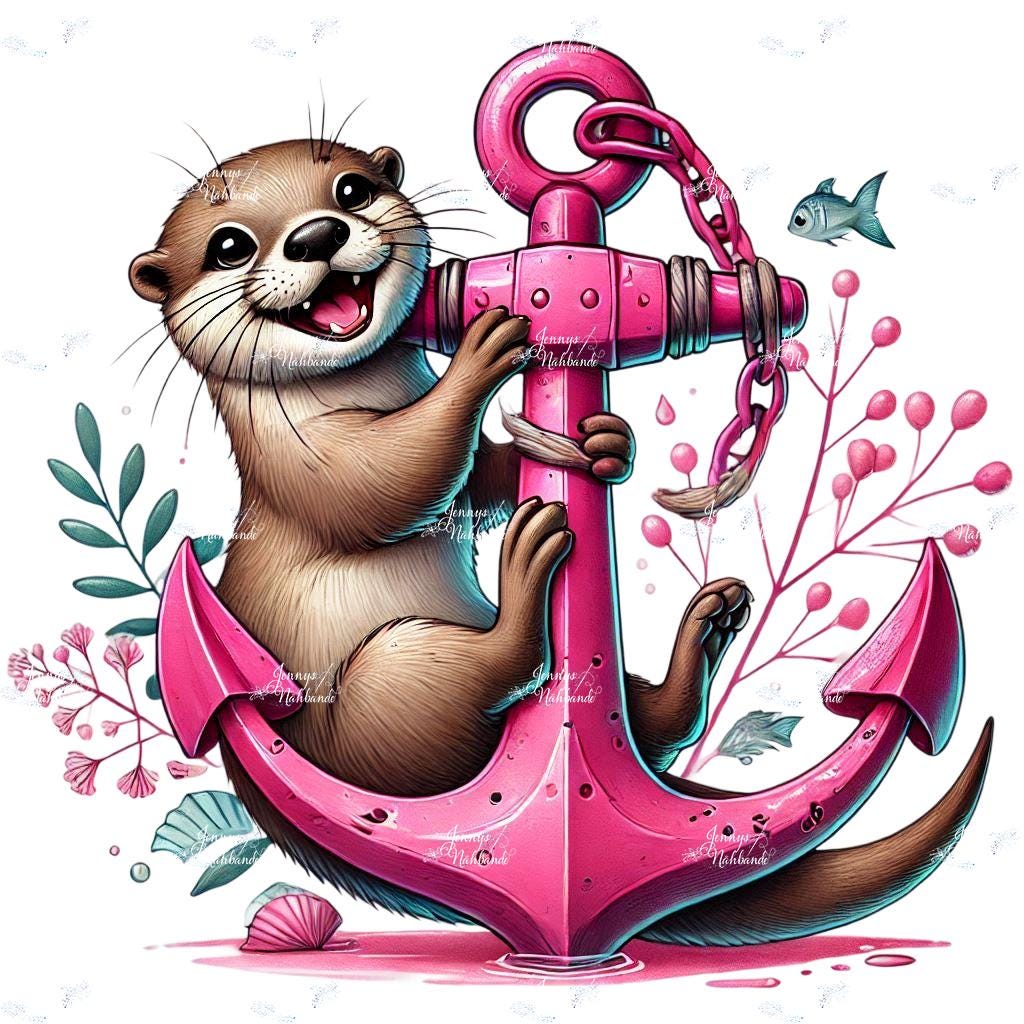 Bügelbild, Otter Mit Anker Rosa, Bügelmotiv von BuegeldichTrendy