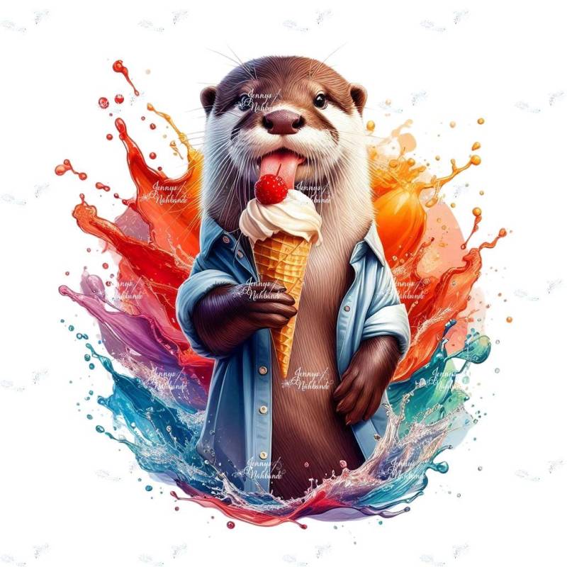 Bügelbild, Otter Mit Eis, Splash, Bügelmotiv von BuegeldichTrendy