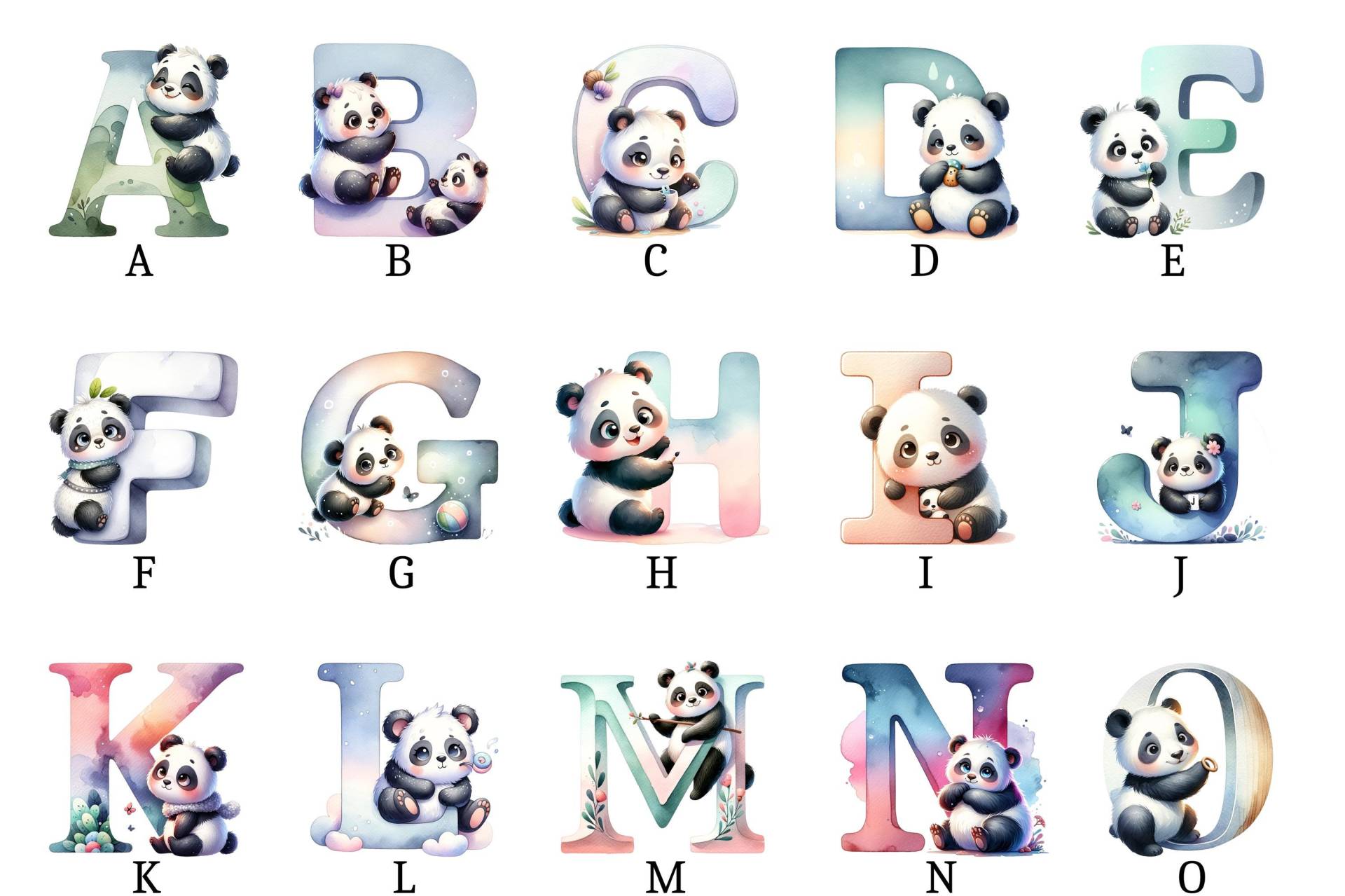 Bügelbild, Panda Alphabet, Bügelmotiv von BuegeldichTrendy