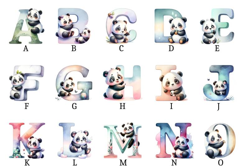 Bügelbild, Panda Alphabet, Bügelmotiv von BuegeldichTrendy