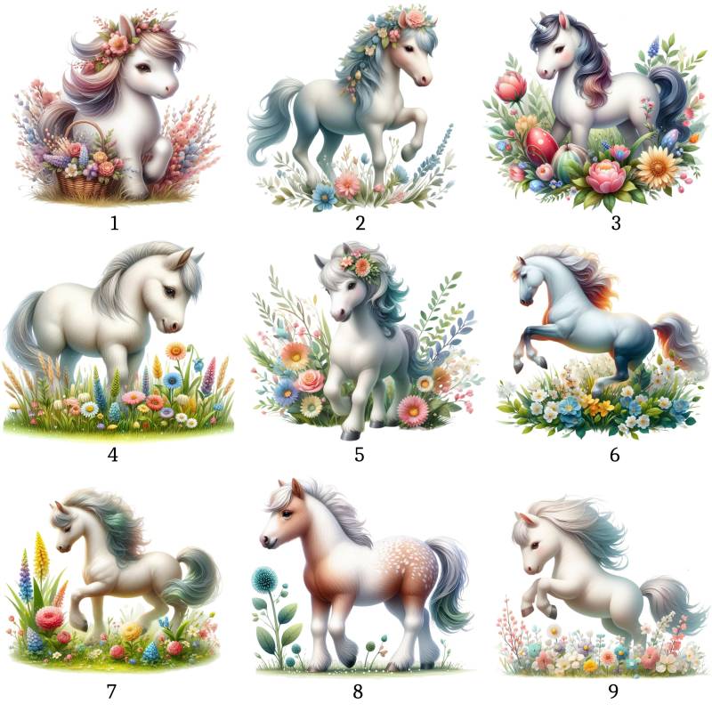 Bügelbild, Pony Blumenwiese, Pferd, Blumen, Bügelmotiv von BuegeldichTrendy