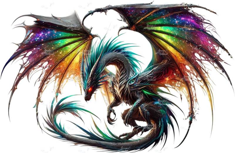 Bügelbild, Rainbow Drache, Bügelmotiv von BuegeldichTrendy