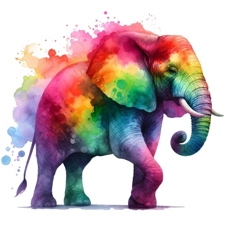 Bügelbild, Regenbogen Elefant, Bügelmotiv von BuegeldichTrendy
