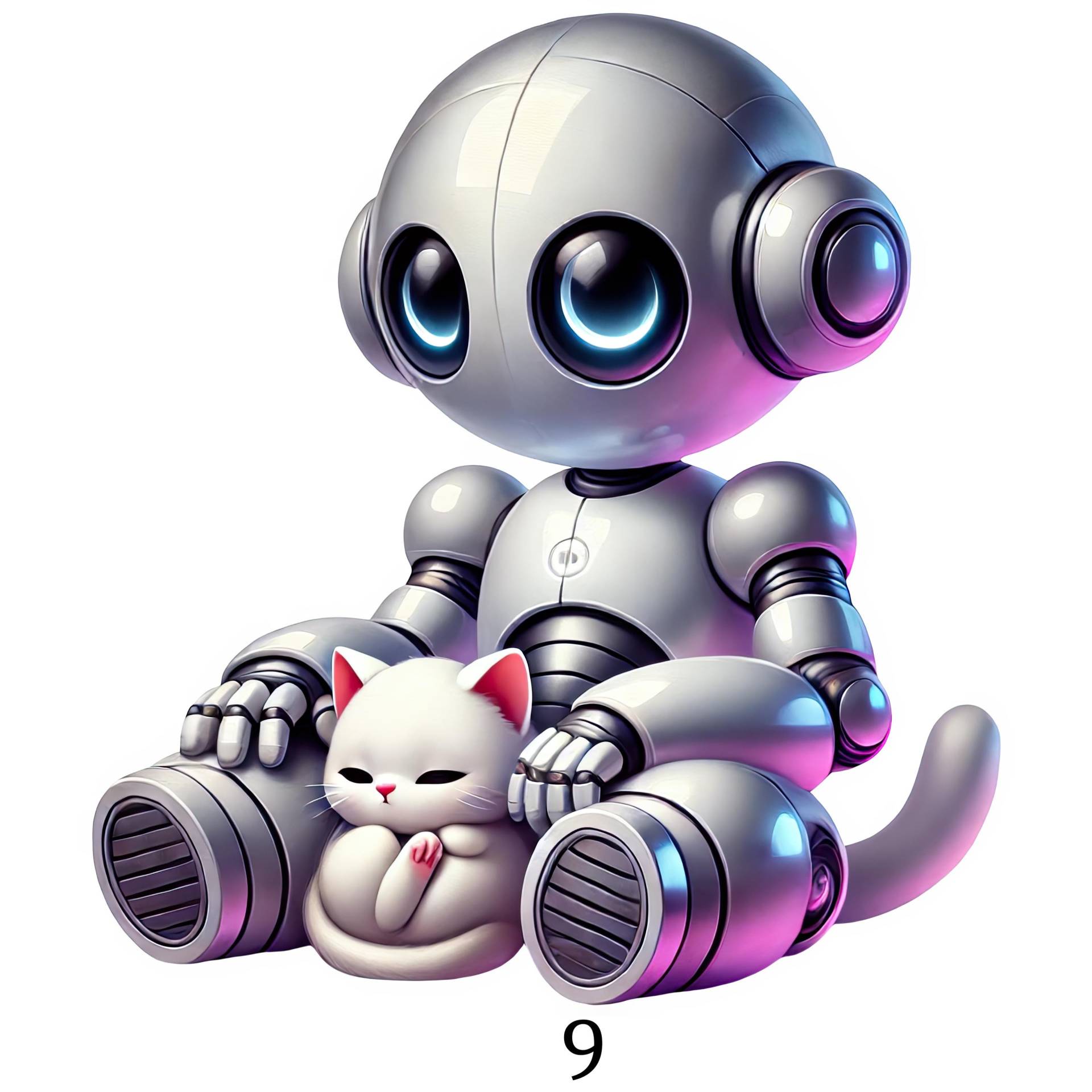 Bügelbild, Roboter Mit Hund, Katze, Bügelmotiv von BuegeldichTrendy