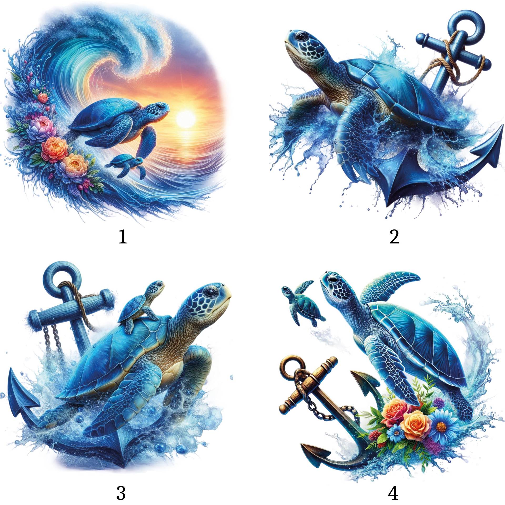 Bügelbild, Schildkröte Mit Anker, Wellen, Bügelmotiv von BuegeldichTrendy