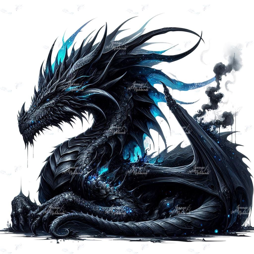 Bügelbild, Schwarzer Drache Liegend, Bügelmotiv von BuegeldichTrendy