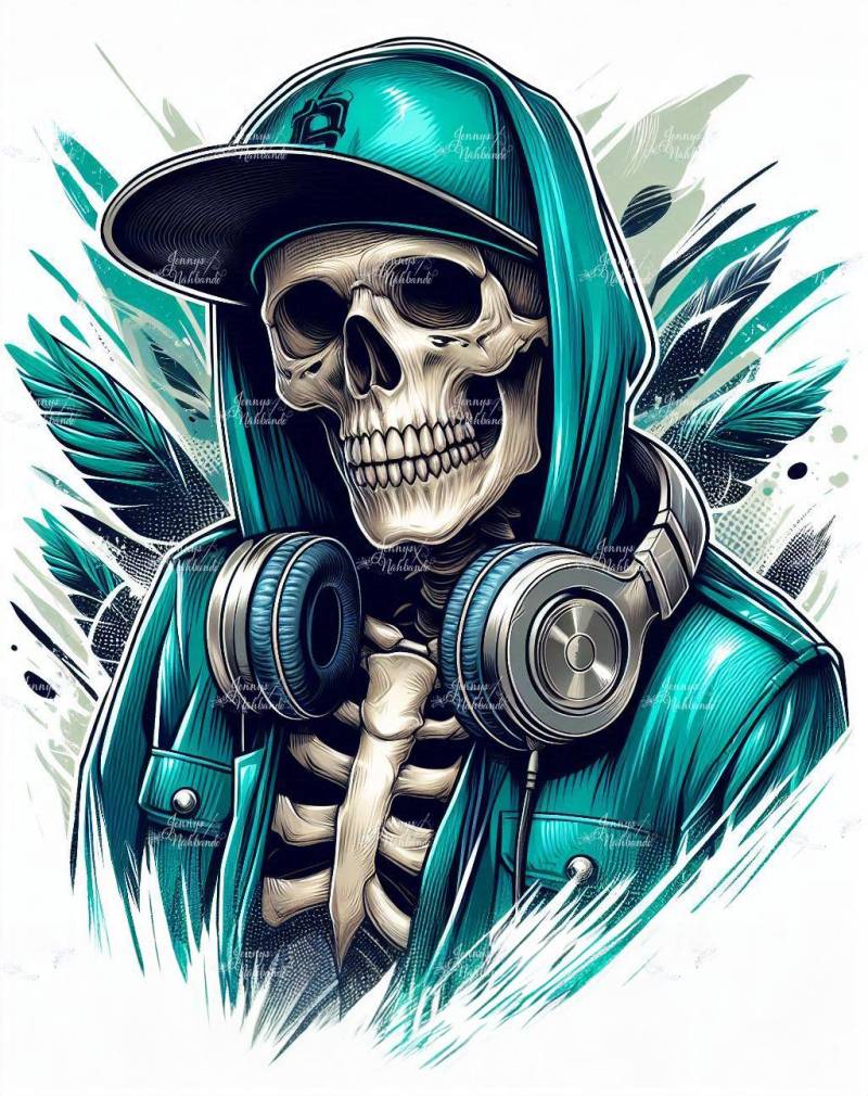 Bügelbild, Skelett Mit Kopfhörer, Cool, Bügelmotiv von BuegeldichTrendy