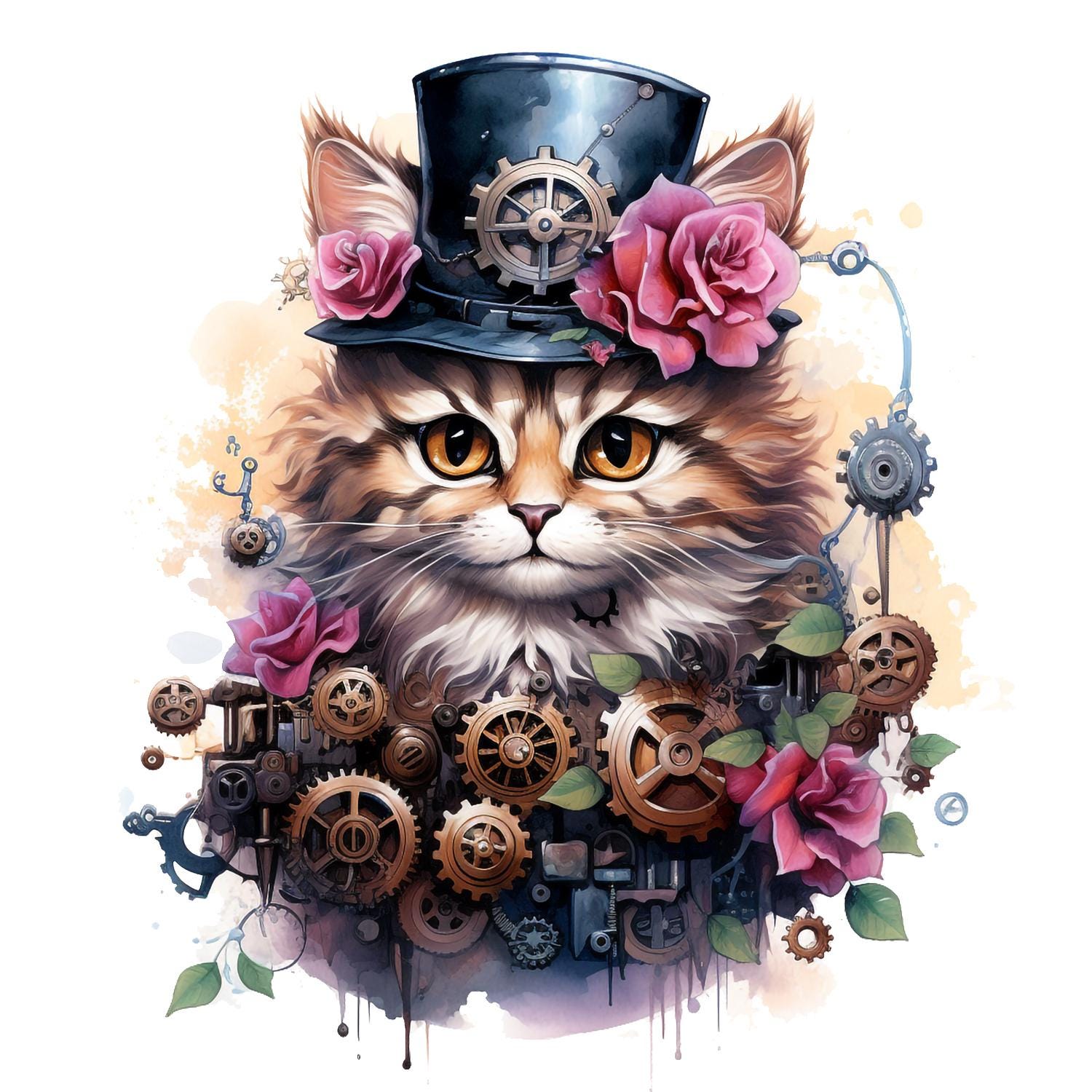 Bügelbild, Steampunk Katze, Bügelmotiv von BuegeldichTrendy