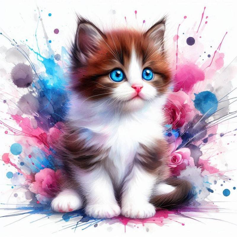 Bügelbild, Süße Babykatze, Braun Weiß, Bügelmotiv von BuegeldichTrendy