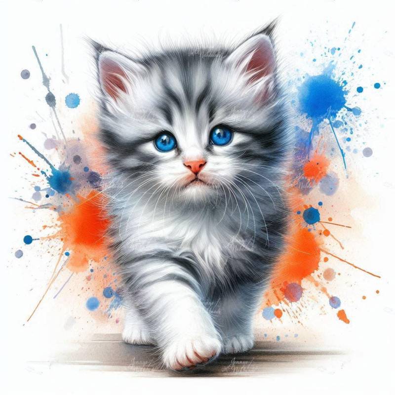 Bügelbild, Süße Babykatze, Grau Weiß, Bügelmotiv von BuegeldichTrendy