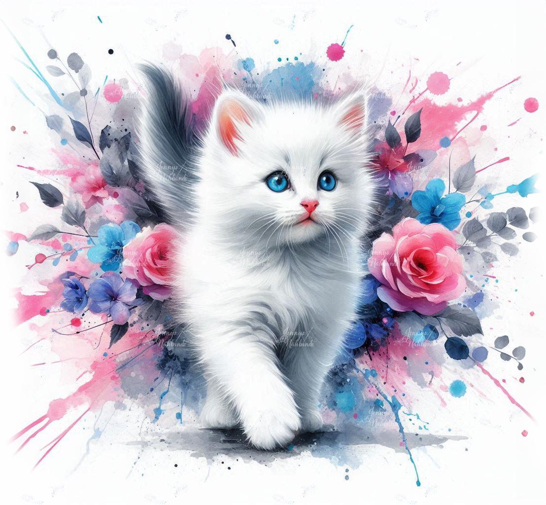 Bügelbild, Süße Babykatze, Weiß, Bügelmotiv von BuegeldichTrendy