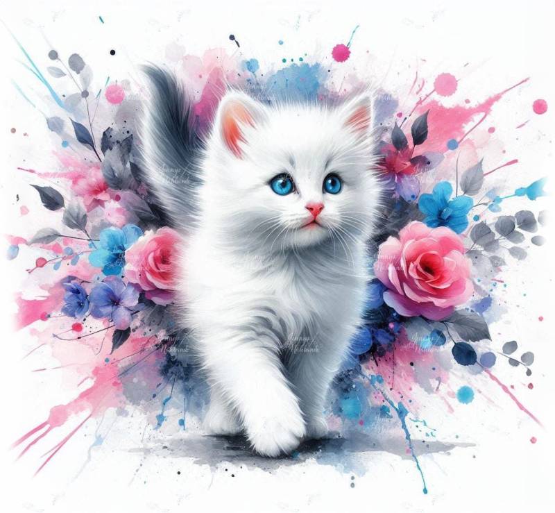 Bügelbild, Süße Babykatze, Weiß, Bügelmotiv von BuegeldichTrendy