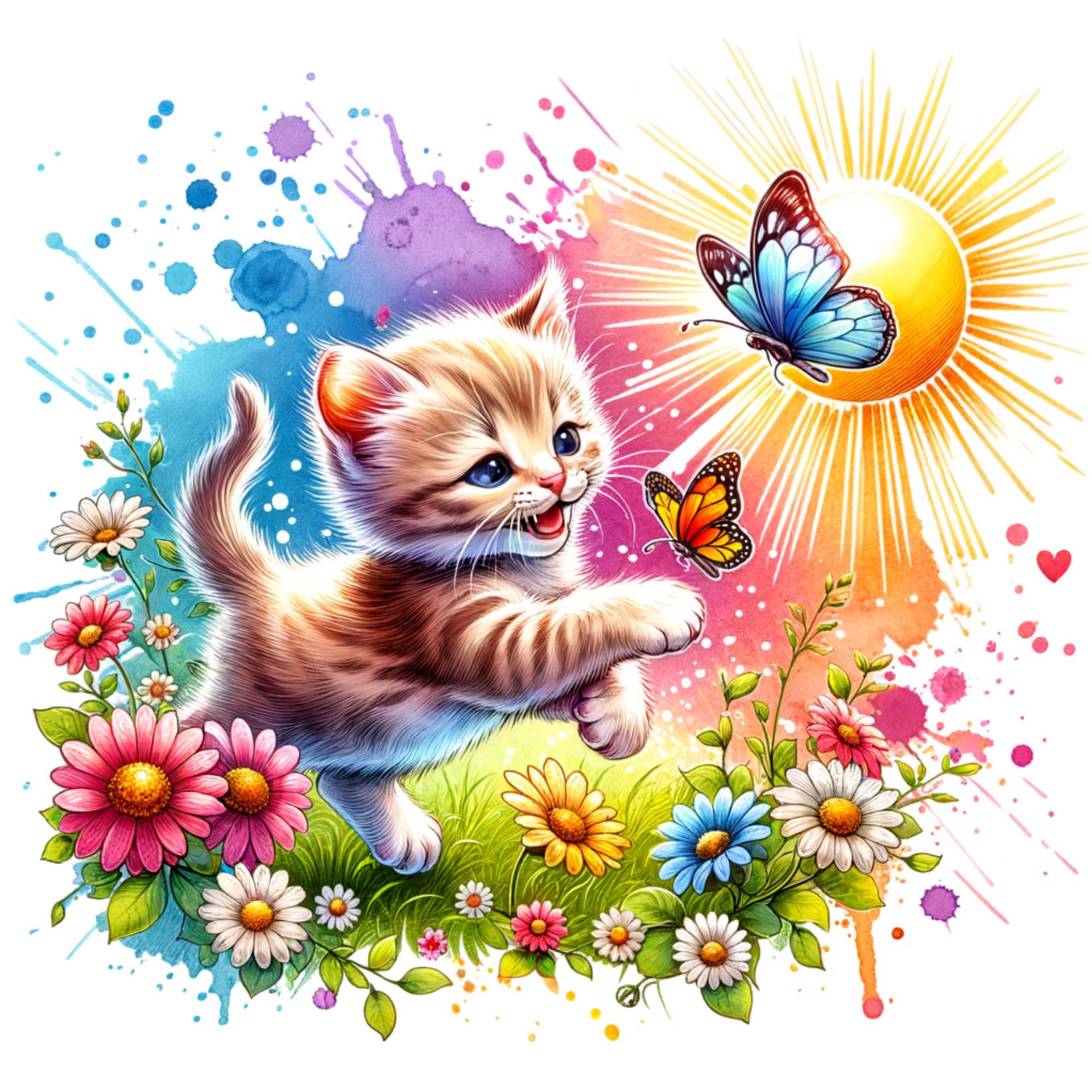 Bügelbild, Süße Katze, Regenbogen, Bügelmotiv von BuegeldichTrendy